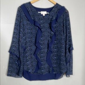 Belle by Kim‎ Gravel Blue Ruffled Cottagecore Peasant Blouse